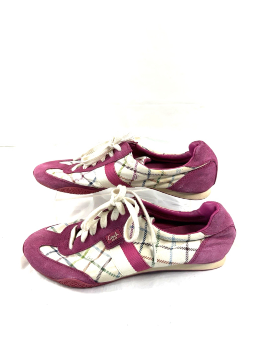 Coach Kinsley Pink Suede Stripe Sneakers (Q986) Women's Size 8.5M
